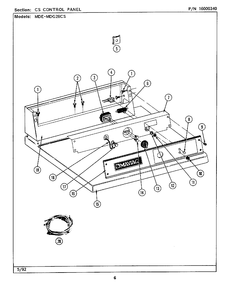 CS CONTROL PANEL Diagram and Parts List for MDE27CSAEL  Maytag Dryer