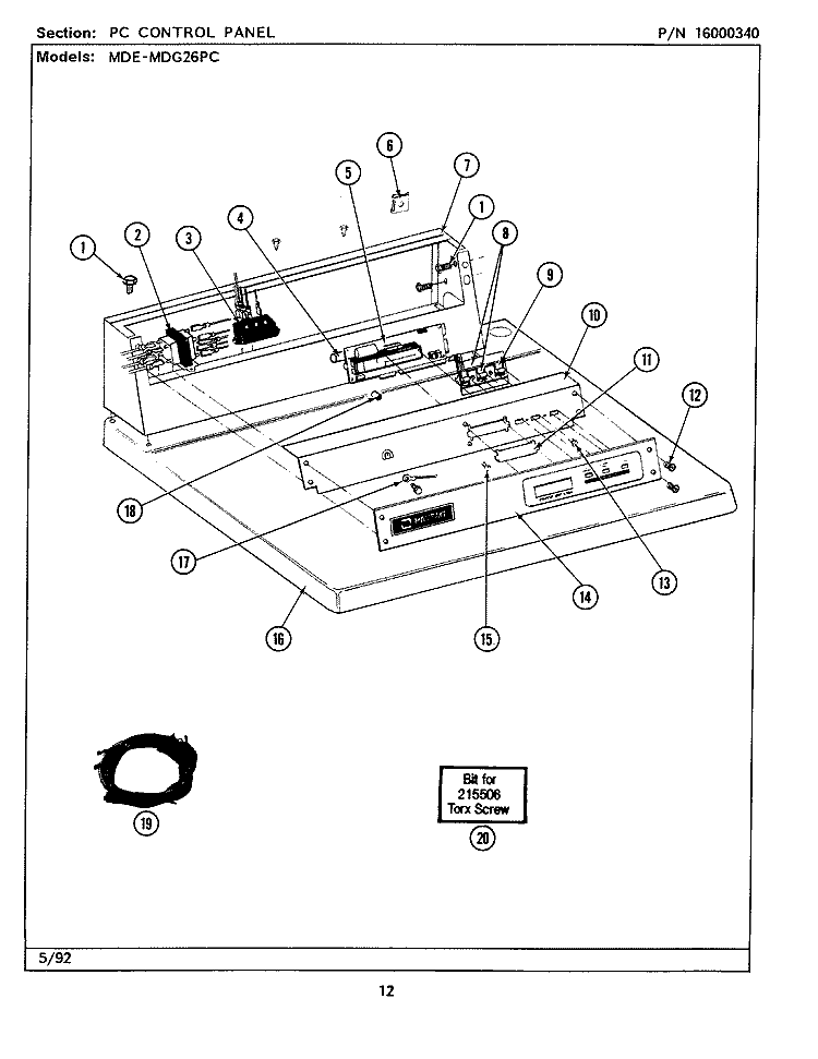 PC CONTROL PANEL Diagram and Parts List for MDE26PCAEW  Maytag Dryer