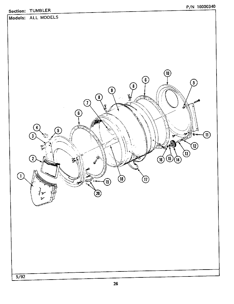 TUMBLER Diagram and Parts List for MDE26PCAEW  Maytag Dryer