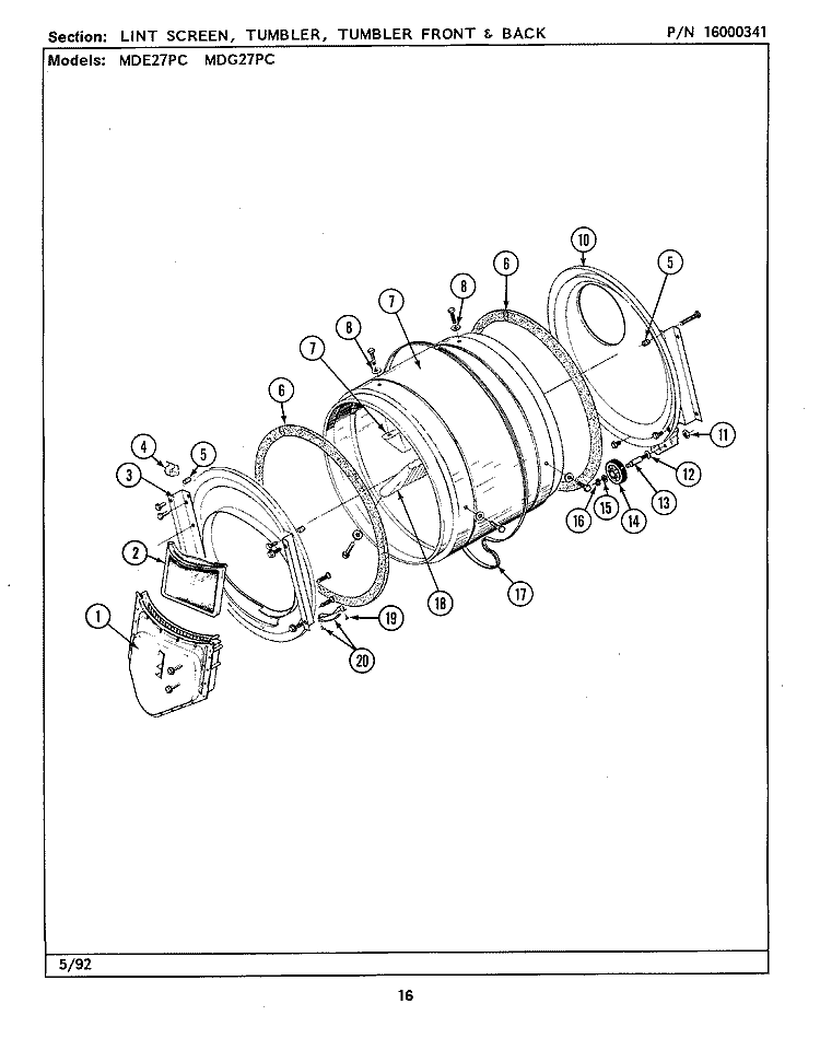 LINT SCREEN, TUMBLER (FRONT & BACK) Diagram and Parts List for MDG27PCAAL  Maytag Dryer