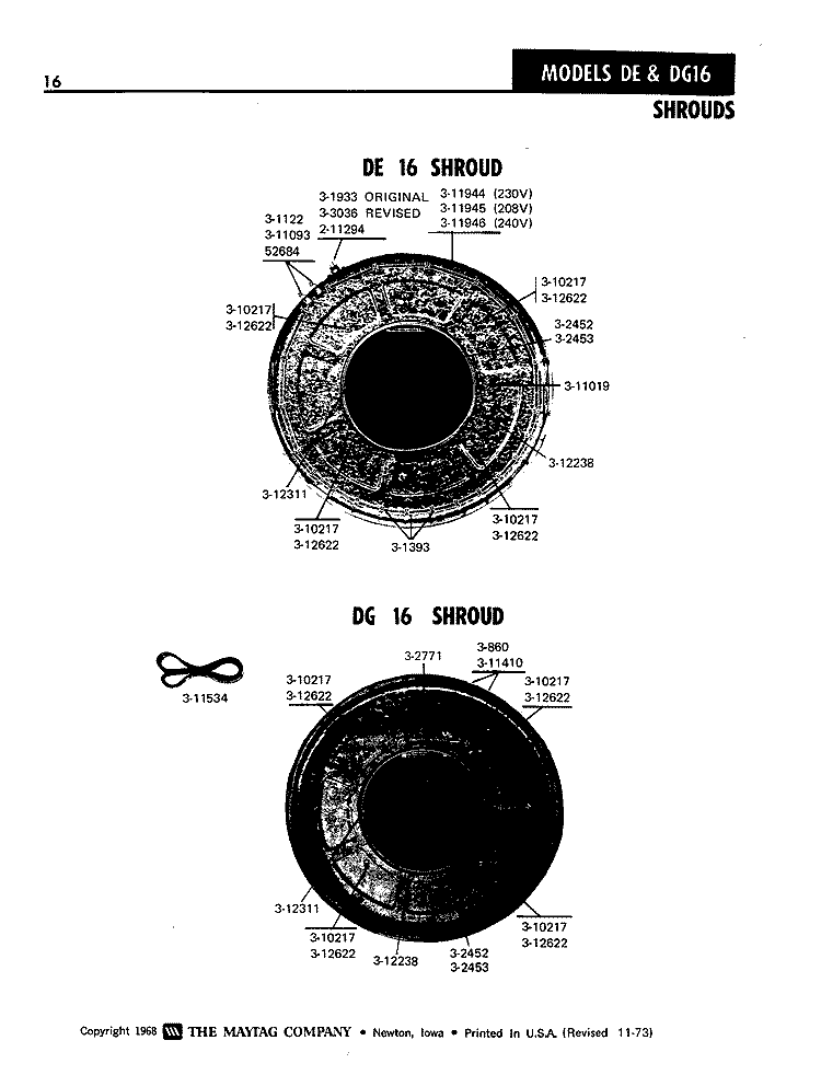 SHROUDS Diagram and Parts List for DG16CT  Maytag Dryer