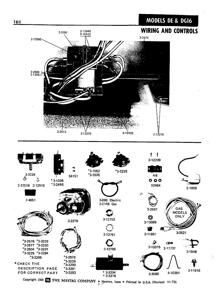 WIRING & CONTROLS Diagram and Parts List for DG16CT  Maytag Dryer