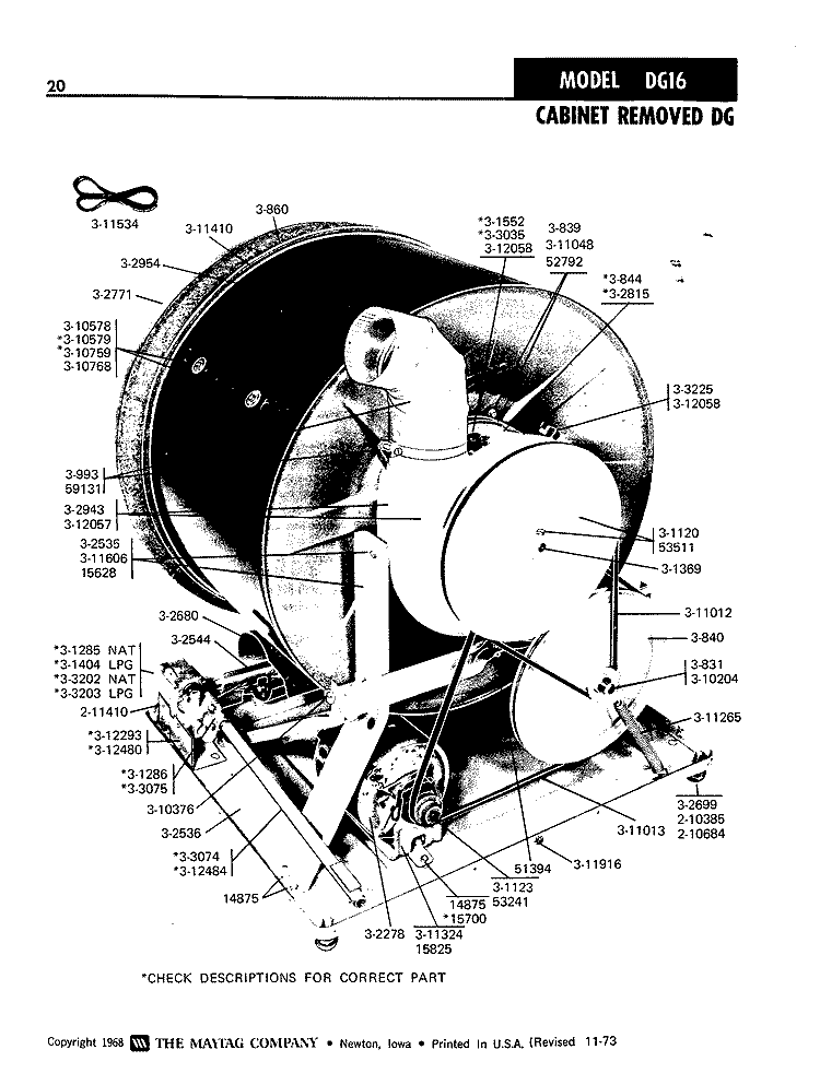 CABINET REMOVED Diagram and Parts List for DG16CT  Maytag Dryer
