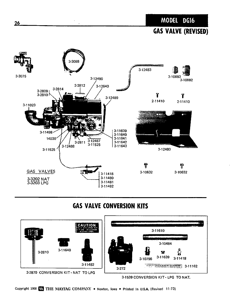 GAS VALVE (REVISED) Diagram and Parts List for DG16CT  Maytag Dryer