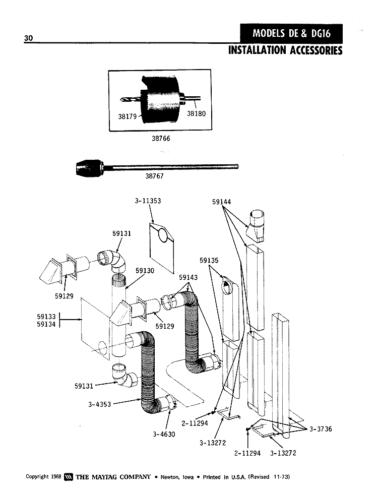 INSTALLATION ACCESSORIES Diagram and Parts List for DG16CT  Maytag Dryer