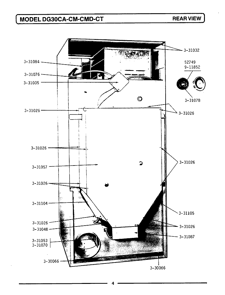 REAR VIEW Diagram and Parts List for DG30CA  Maytag Dryer