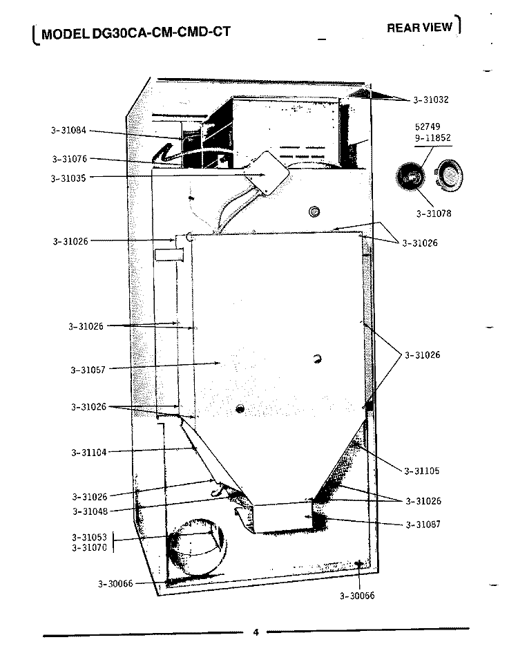 REAR VIEW Diagram and Parts List for DG30CT  Maytag Dryer