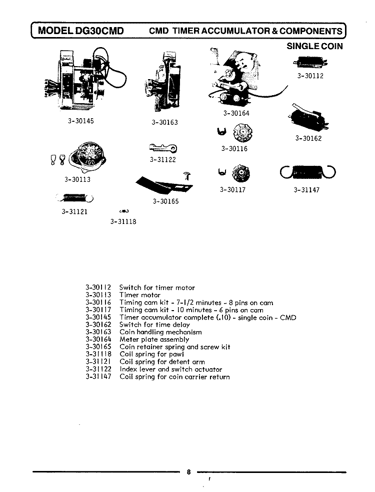 CMD TIMER ACCUMULATOR - SINGLE COIN Diagram and Parts List for DG30CT  Maytag Dryer