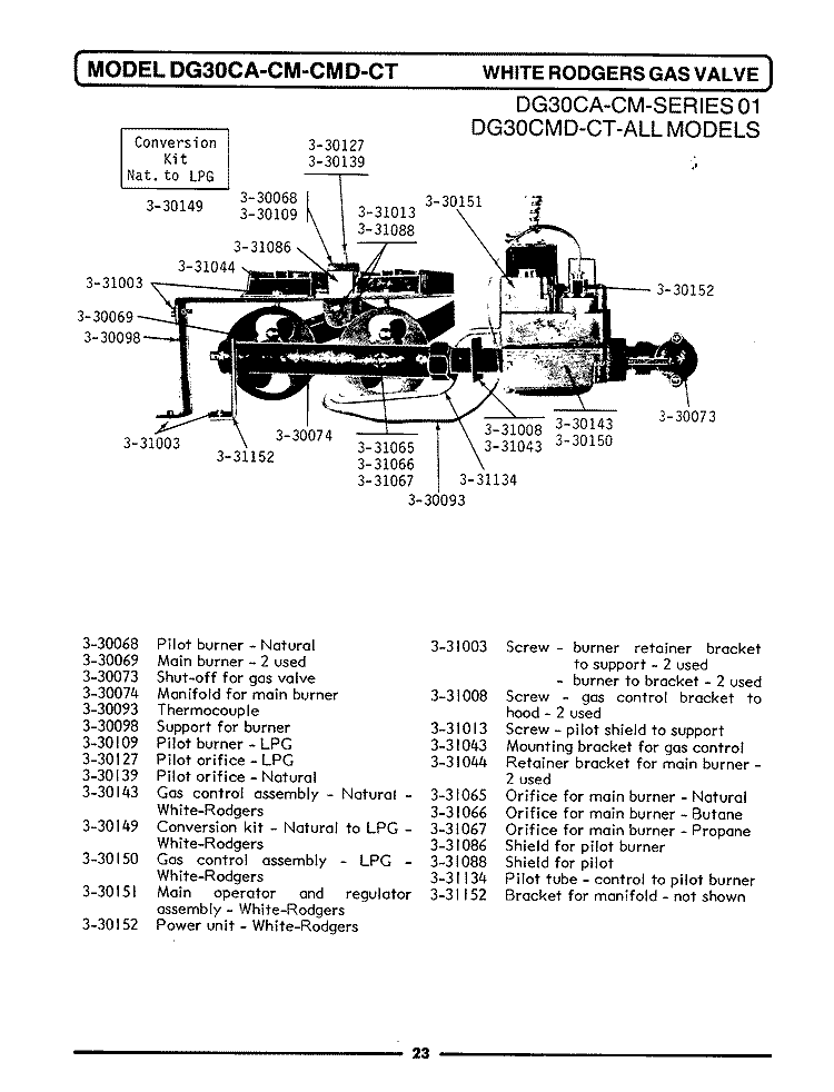 WHITE RODGERS GAS VALVE Diagram and Parts List for DG30CT  Maytag Dryer