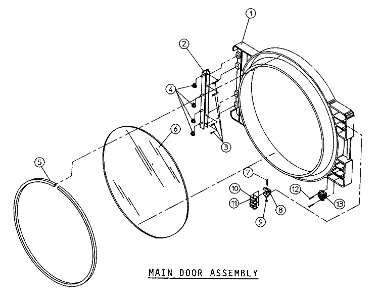 MAIN DOOR ASSEMBLY Diagram and Parts List for DGS30PC1  Maytag Dryer