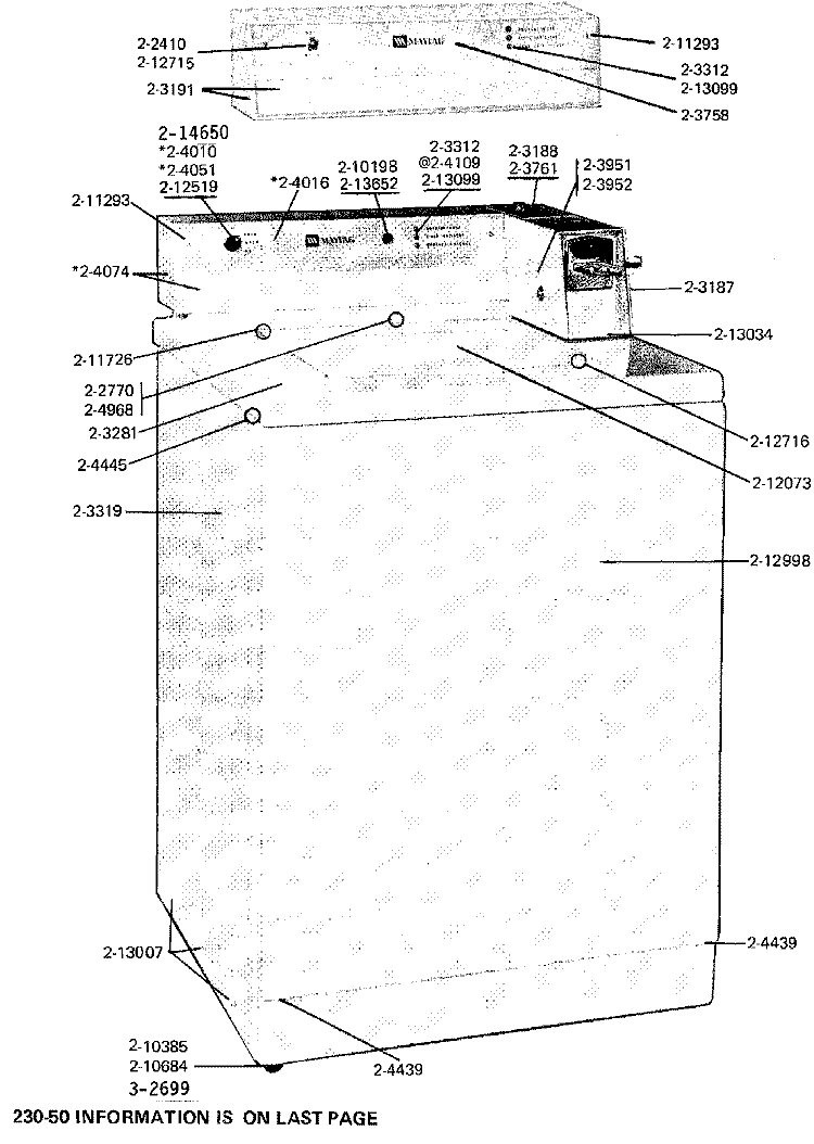 FRONT VIEW Diagram and Parts List for A15CA  Maytag Washer