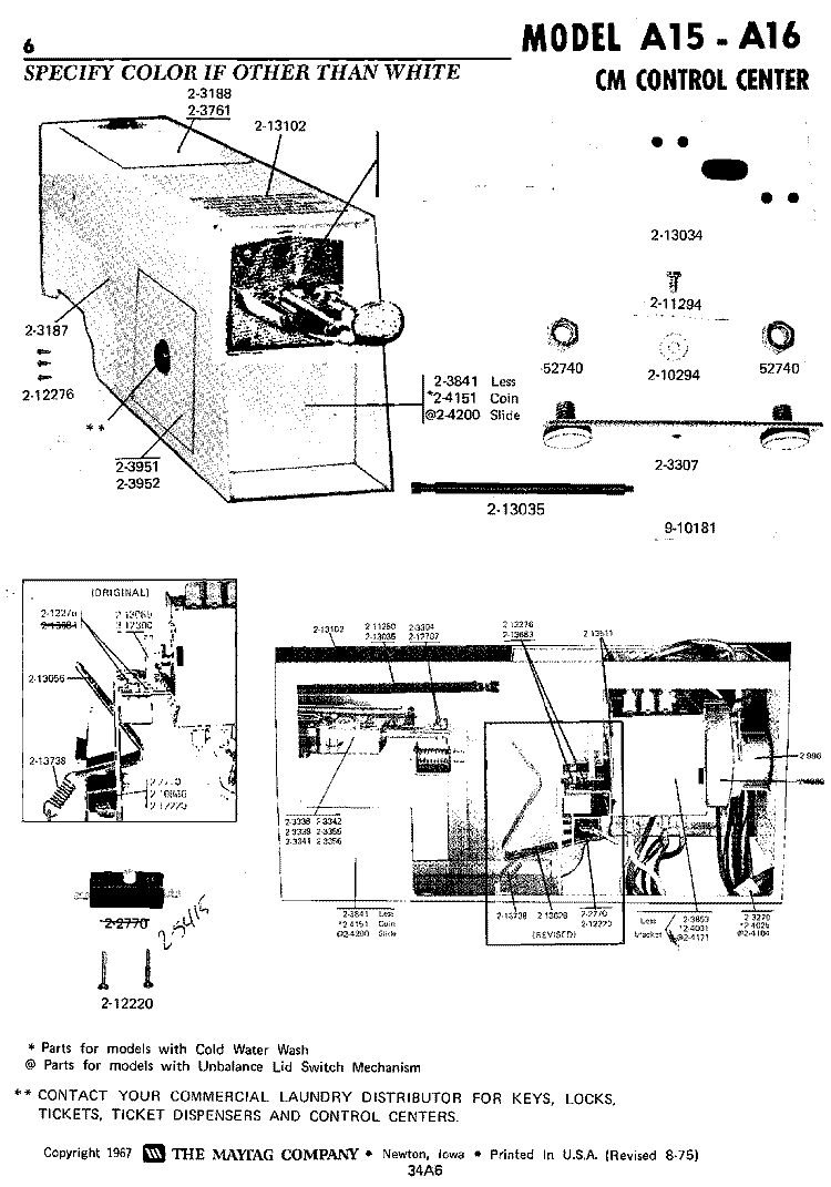 CM CONTROL CENTER Diagram and Parts List for A16CM  Maytag Washer