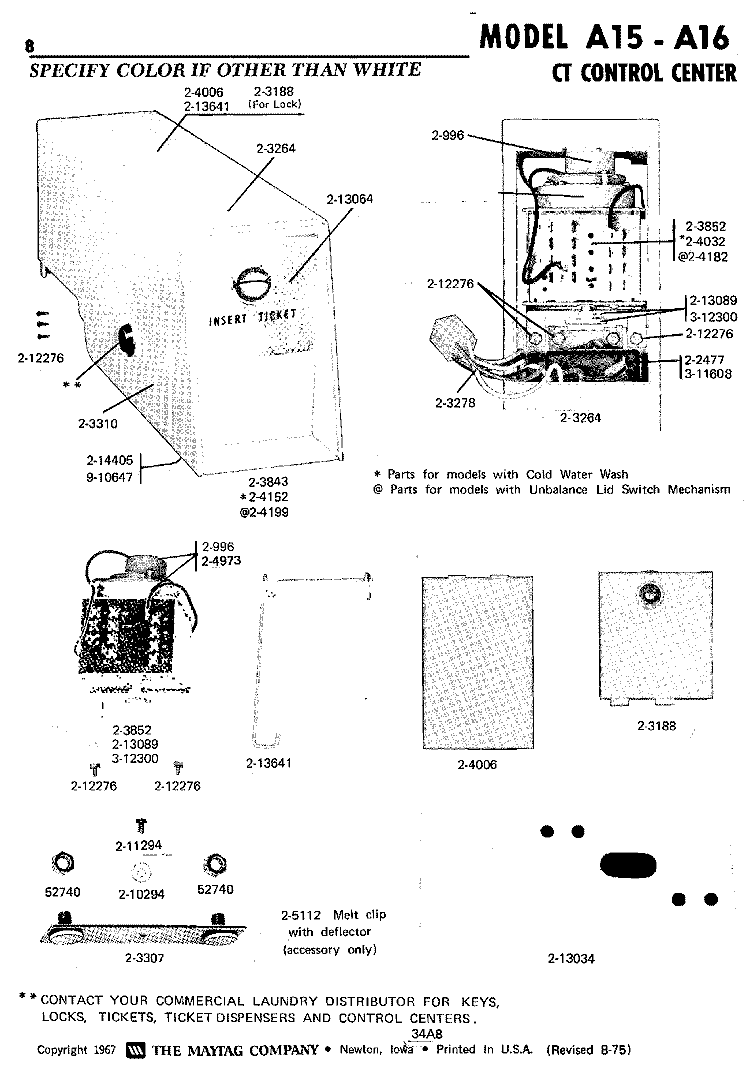 CT CONTROL CENTER Diagram and Parts List for A16CT  Maytag Washer