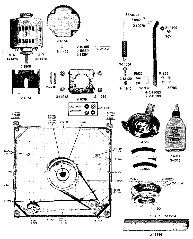 MOTOR MOUNT, BASE FRAME & CENTERING SPRS Diagram and Parts List for A16CA  Maytag Washer