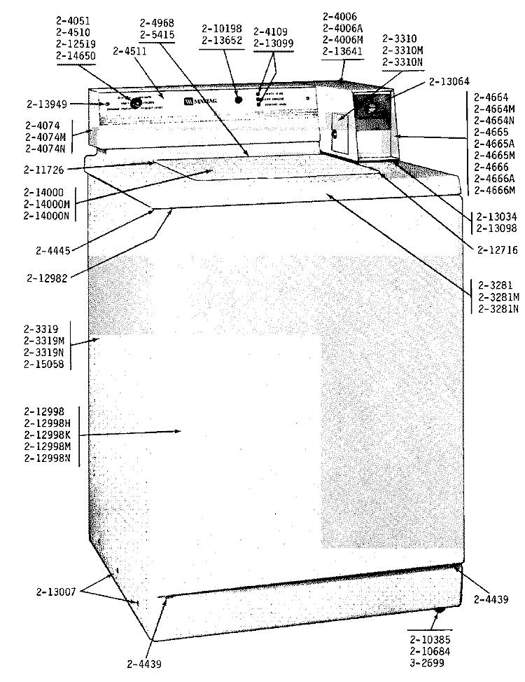 FRONT VIEW Diagram and Parts List for A17CA  Maytag Washer