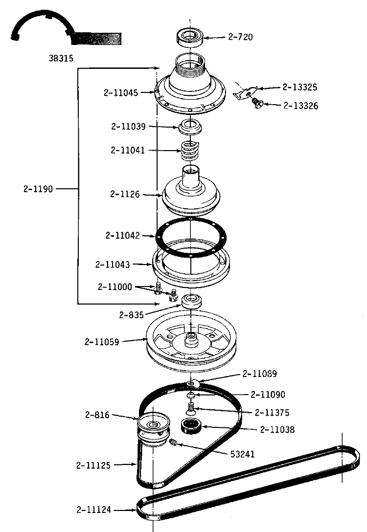 CLUTCH, BRAKE & BELTS Diagram and Parts List for A17CA  Maytag Washer