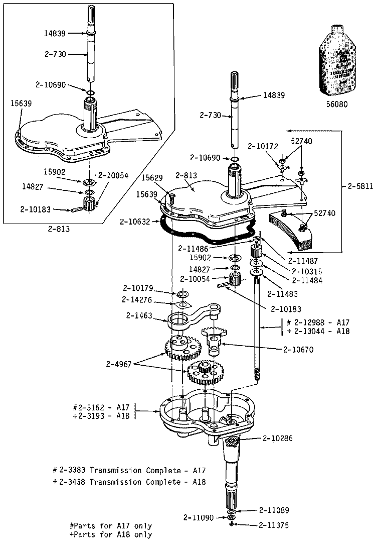TRANSMISSION Diagram and Parts List for A17CA  Maytag Washer