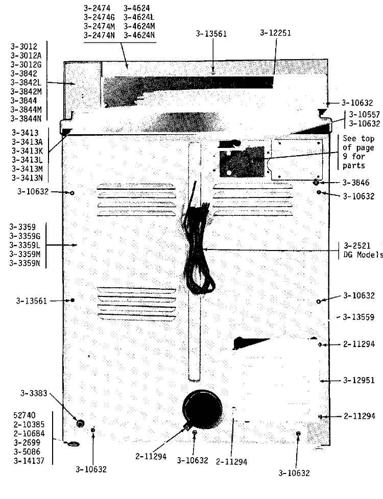 REAR VIEW Diagram and Parts List for DE18CM  Maytag Dryer