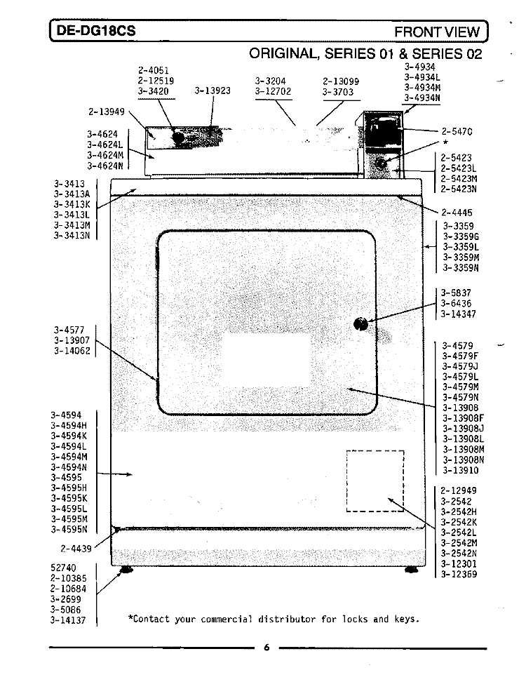 FRONT PANEL - REAR VIEW Diagram and Parts List for DE18CA  Maytag Dryer