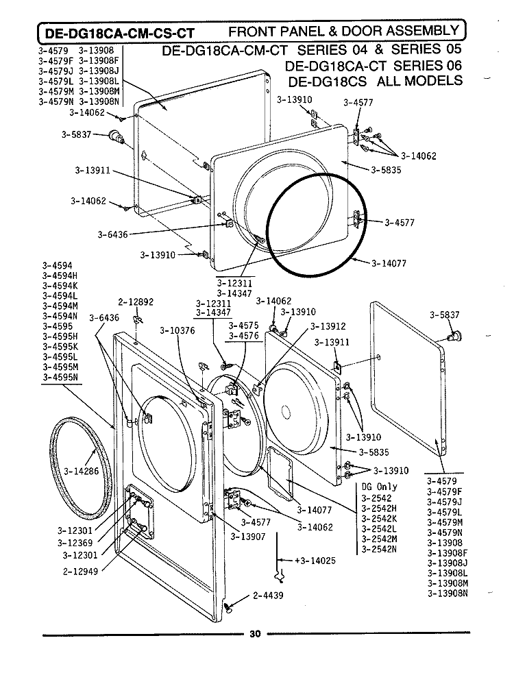 FRONT PANEL & DOOR ASSY (SERIES 04) Diagram and Parts List for DE18CM  Maytag Dryer