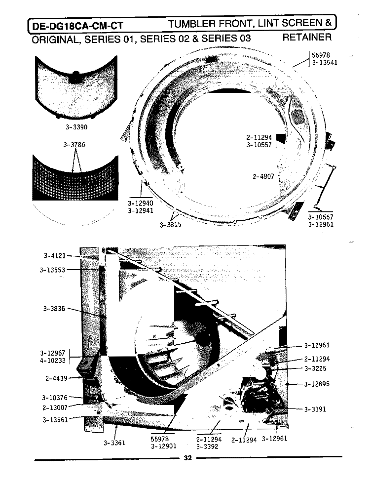 TUMBLER FRONT, LINT SCREEN & RETAINER Diagram and Parts List for DE18CM  Maytag Dryer