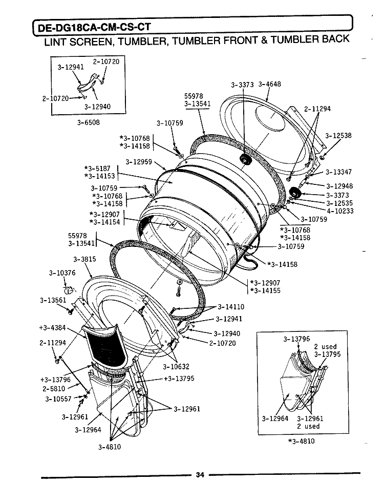 LINT SCREEN, TUMBLER (FRONT & BACK) Diagram and Parts List for DE18CM  Maytag Dryer