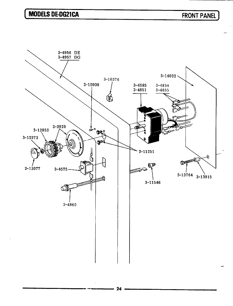 FRONT PANEL Diagram and Parts List for DE21CA  Maytag Dryer