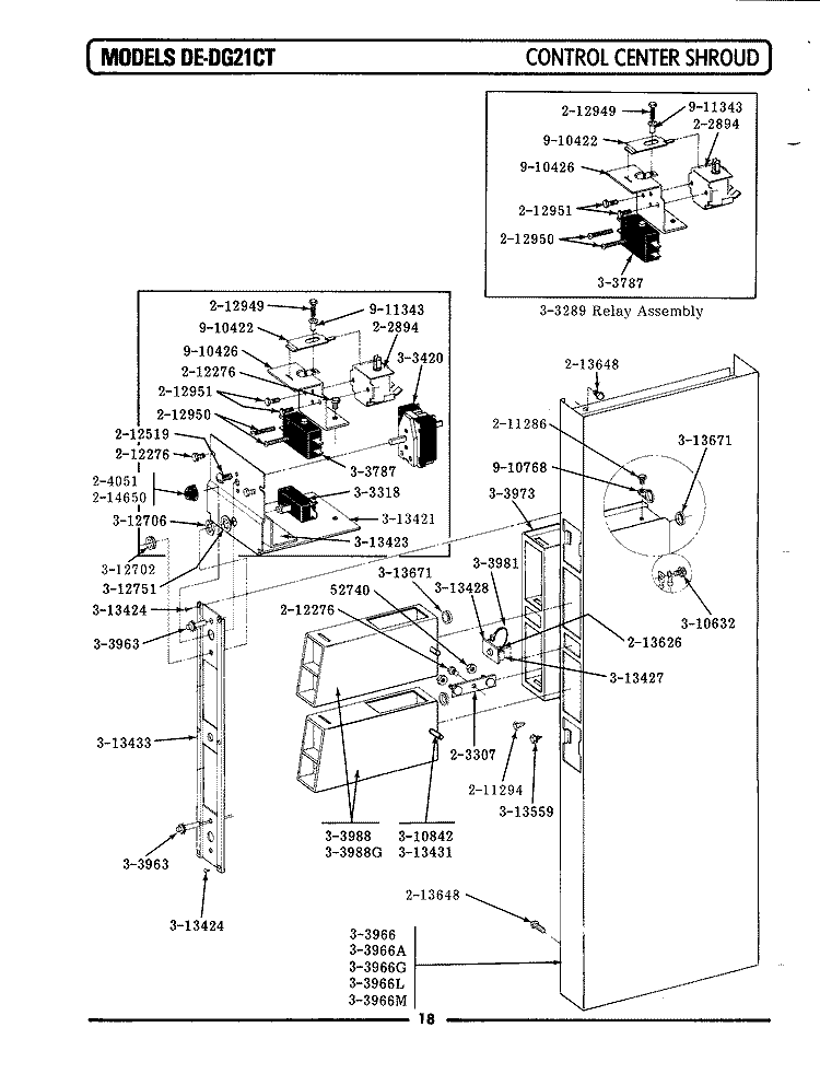 CONTROL CENTER SHROUD Diagram and Parts List for DE21CT  Maytag Dryer