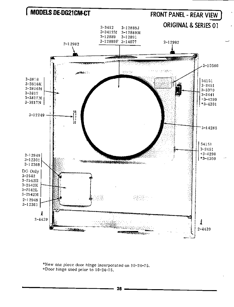 FRONT PANEL - REAR VIEW Diagram and Parts List for DE21CT  Maytag Dryer