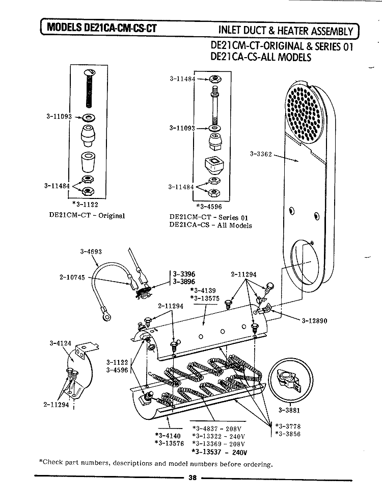 INLET DUCT & HEATER ASSEMBLY Diagram and Parts List for DE21CT  Maytag Dryer
