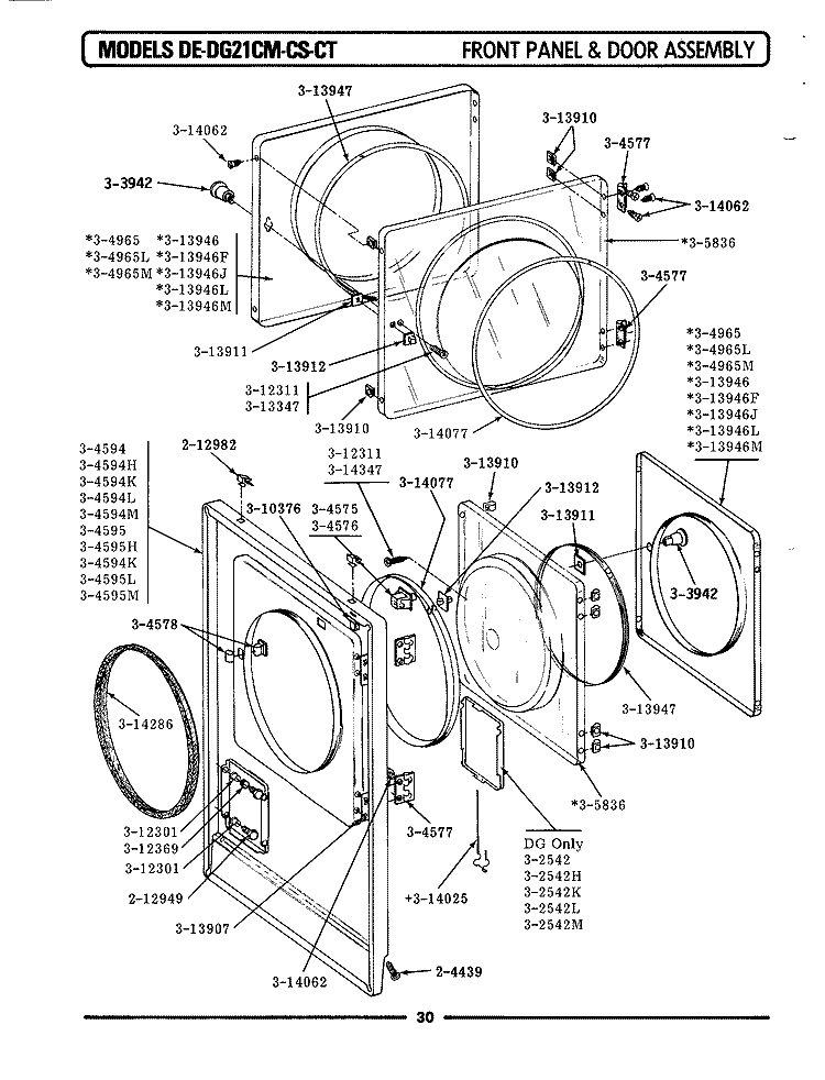 FRONT PANEL \ DOOR Diagram and Parts List for DE21CT  Maytag Dryer