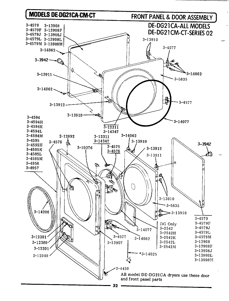 FRONT PANEL \ DOOR (SERIES 02) Diagram and Parts List for DE21CT  Maytag Dryer