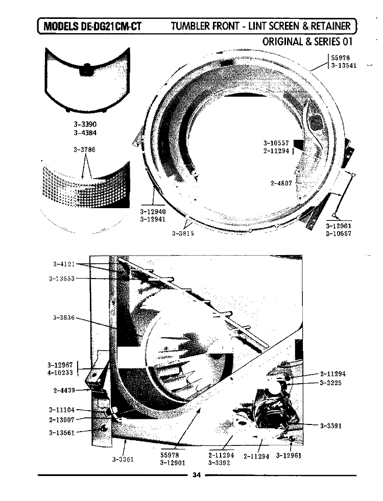 TUMBLER FRONT \ LINT SCREEN Diagram and Parts List for DE21CT  Maytag Dryer
