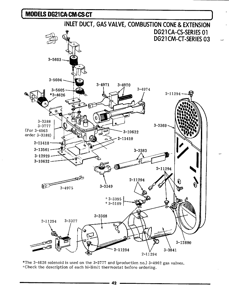 INLET DUCT, GAS VALVE & COMBUSTION CONE Diagram and Parts List for DG21CM  Maytag Dryer