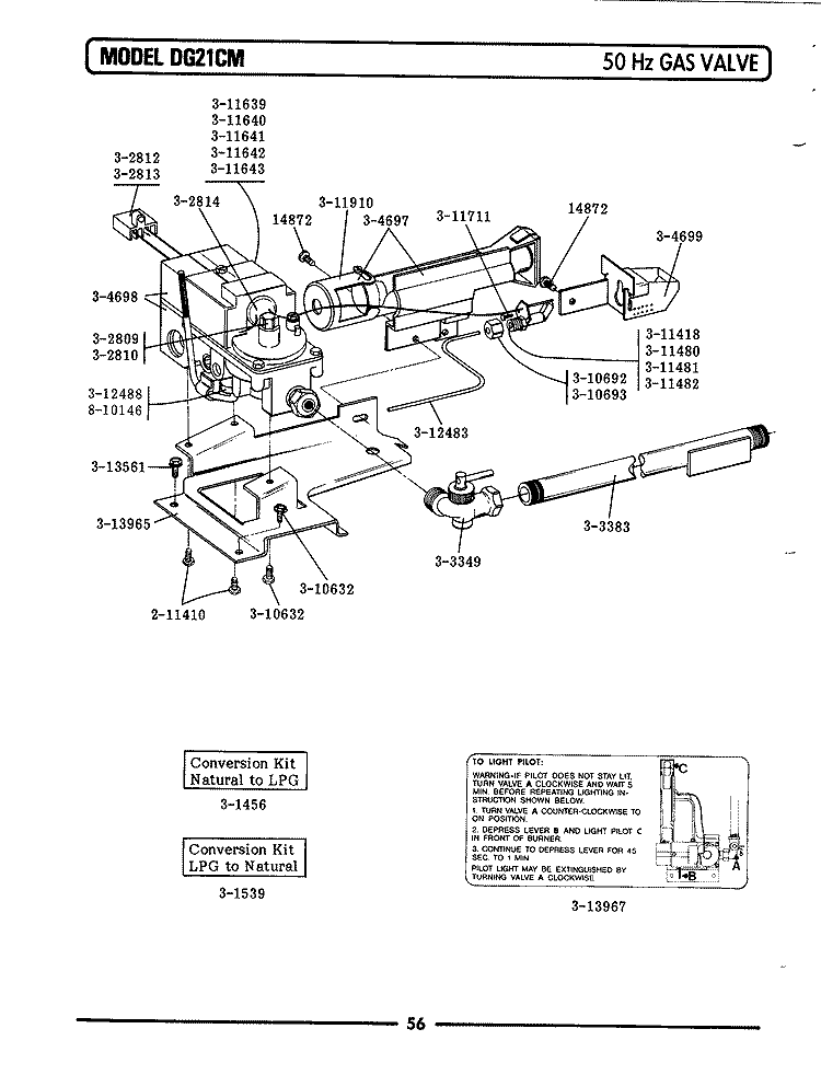 50HZ GAS VALVE Diagram and Parts List for DG21CM  Maytag Dryer