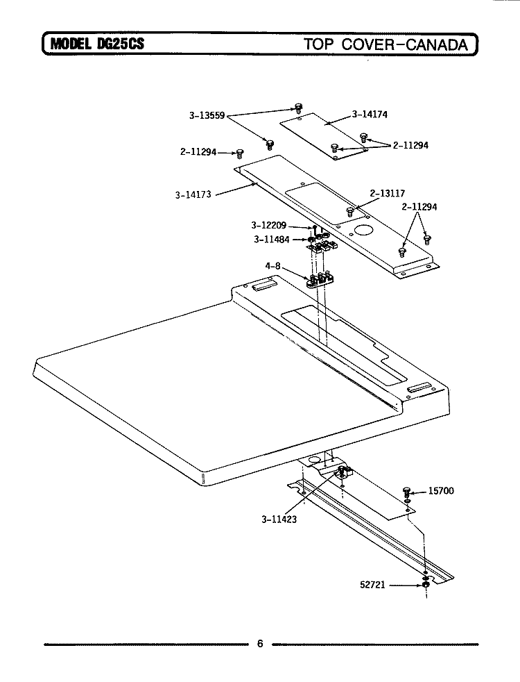 TOP COVER - CANADA Diagram and Parts List for DG25CS  Maytag Dryer