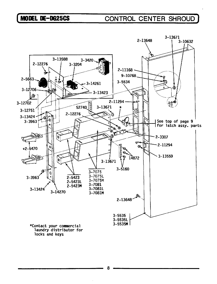 CONTROL CENTER SHROUD Diagram and Parts List for DE25CS  Maytag Dryer