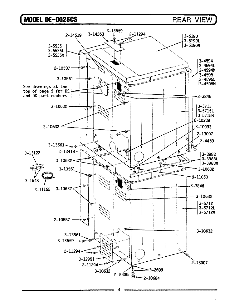 REAR VIEW Diagram and Parts List for DG25CS  Maytag Dryer