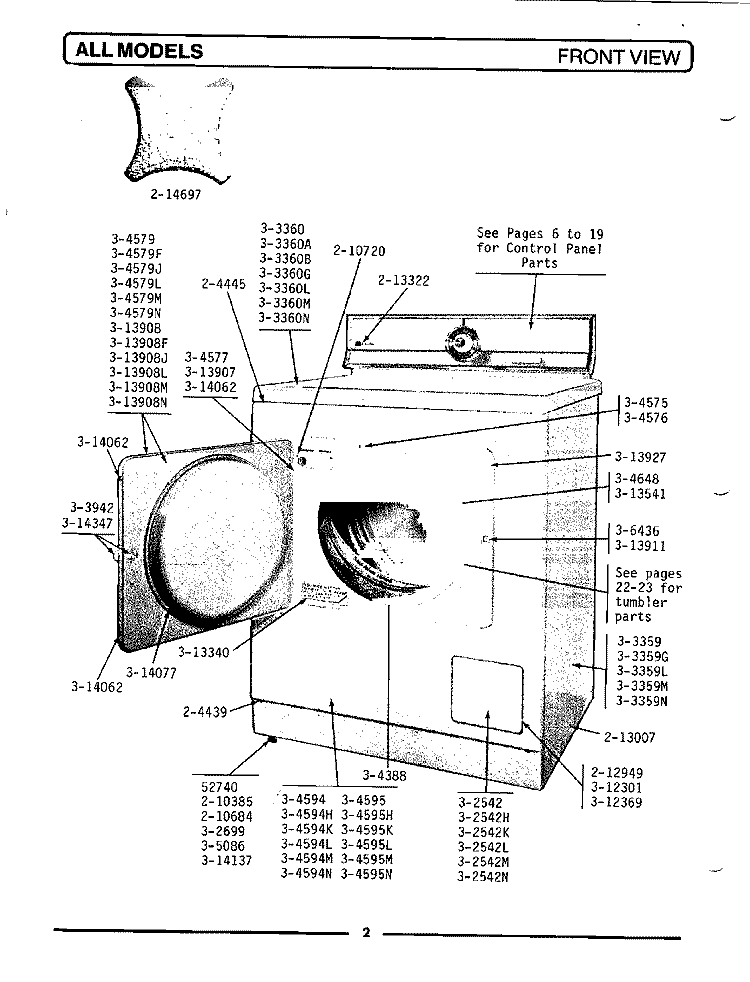FRONT VIEW Diagram and Parts List for DG91  Maytag Dryer