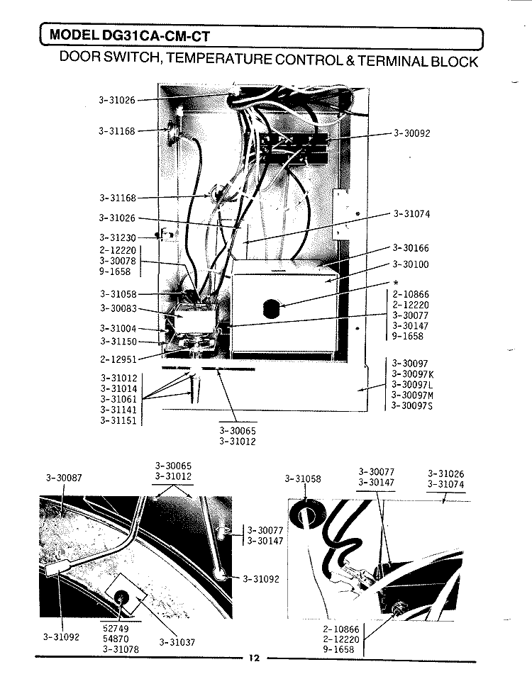 DOOR SWTCH, TEMP CNTRL, TERMINAL BLOCK Diagram and Parts List for DG31CT  Maytag Dryer
