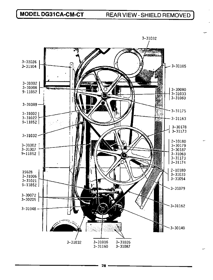 REAR VIEW - SHIELD REMOVED Diagram and Parts List for DG31CT  Maytag Dryer
