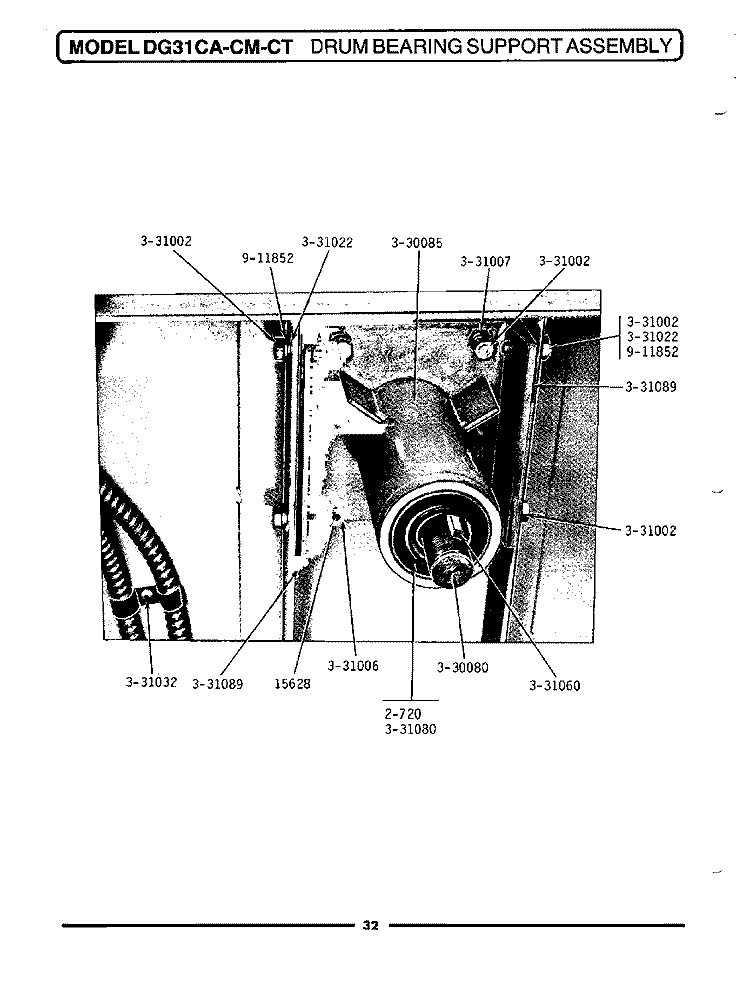 DRUM BEARING SUPPORT ASSEMBLY Diagram and Parts List for DG31CT  Maytag Dryer