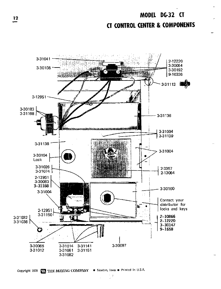 CT CONTROL CENTER COMPONENTS Diagram and Parts List for DG32CT  Maytag Dryer