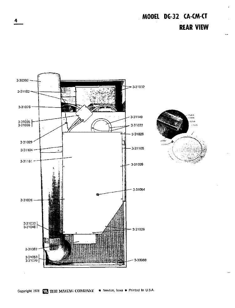 REAR VIEW Diagram and Parts List for DG32CT  Maytag Dryer