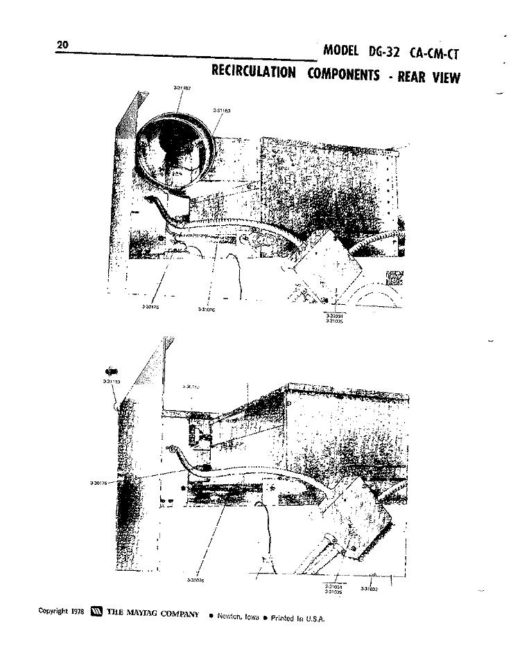 RECIRCULATION COMPONENTS - REAR VIEW Diagram and Parts List for DG32CT  Maytag Dryer