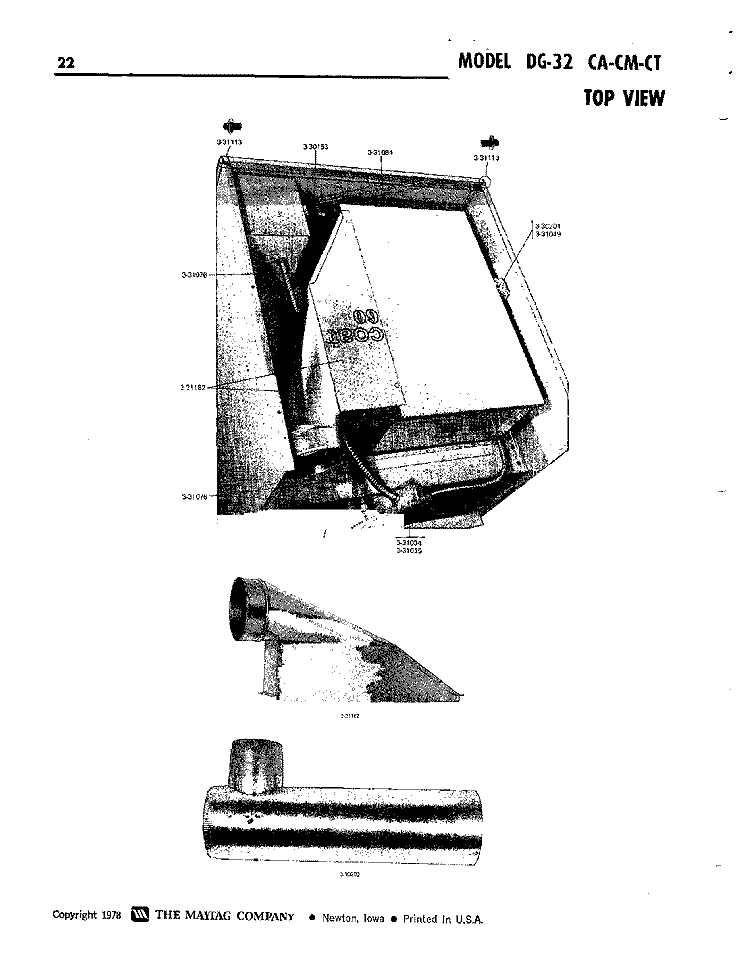 TOP VIEW Diagram and Parts List for DG32CT  Maytag Dryer