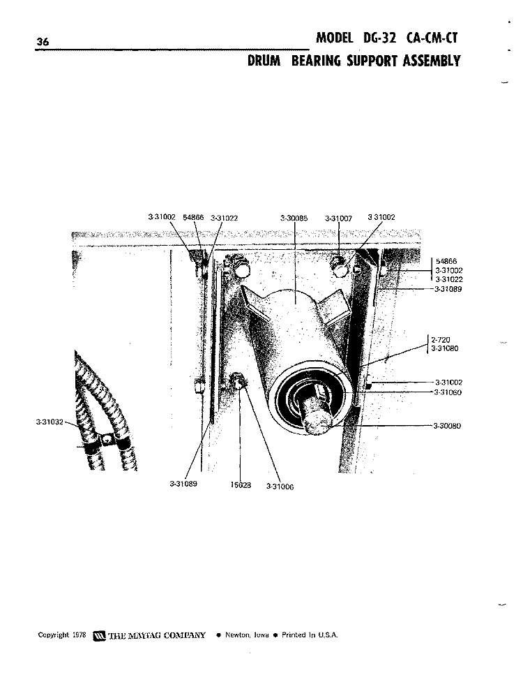 DRUM BEARING SUPPORT ASSEMBLY Diagram and Parts List for DG32CT  Maytag Dryer