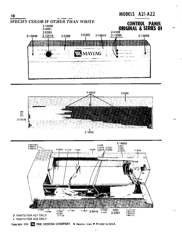 CONTROL PANEL Diagram and Parts List for A21CM  Maytag Washer