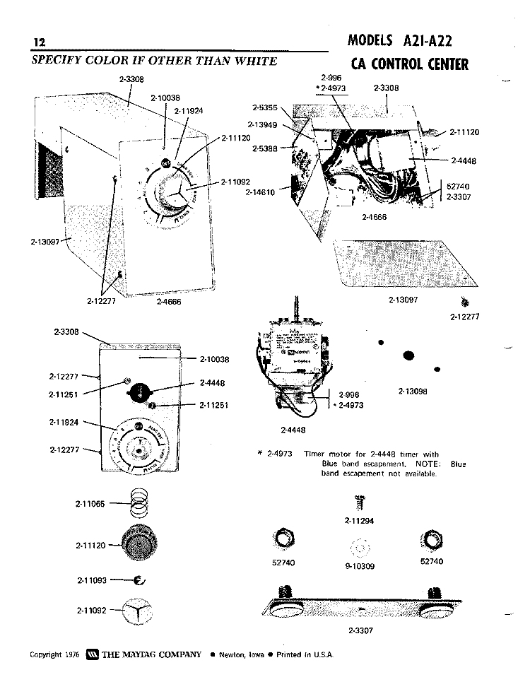 CA CONTROL CENTER Diagram and Parts List for A21CA  Maytag Washer