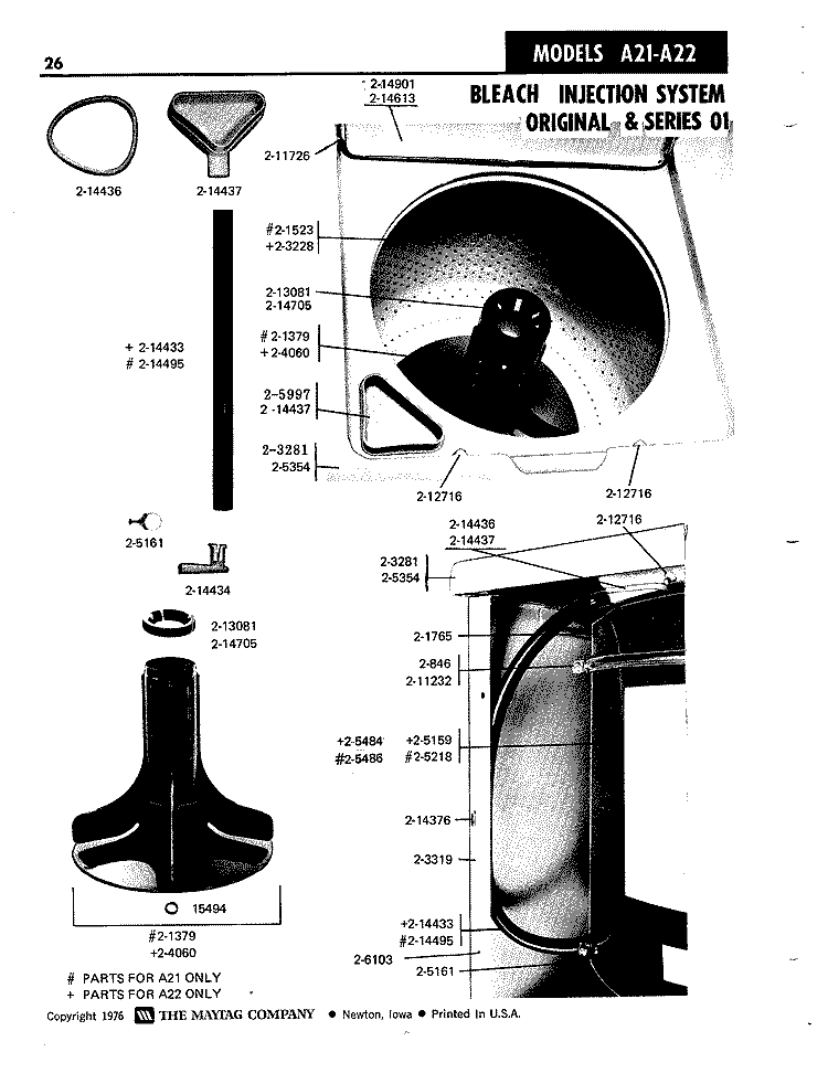 BLEACH INJECTION SYSTEM Diagram and Parts List for A21CM  Maytag Washer